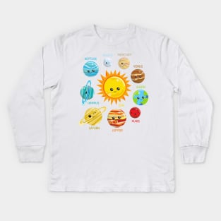 Cute Planets, Solar System, Space, Cosmos, Galaxy Kids Long Sleeve T-Shirt